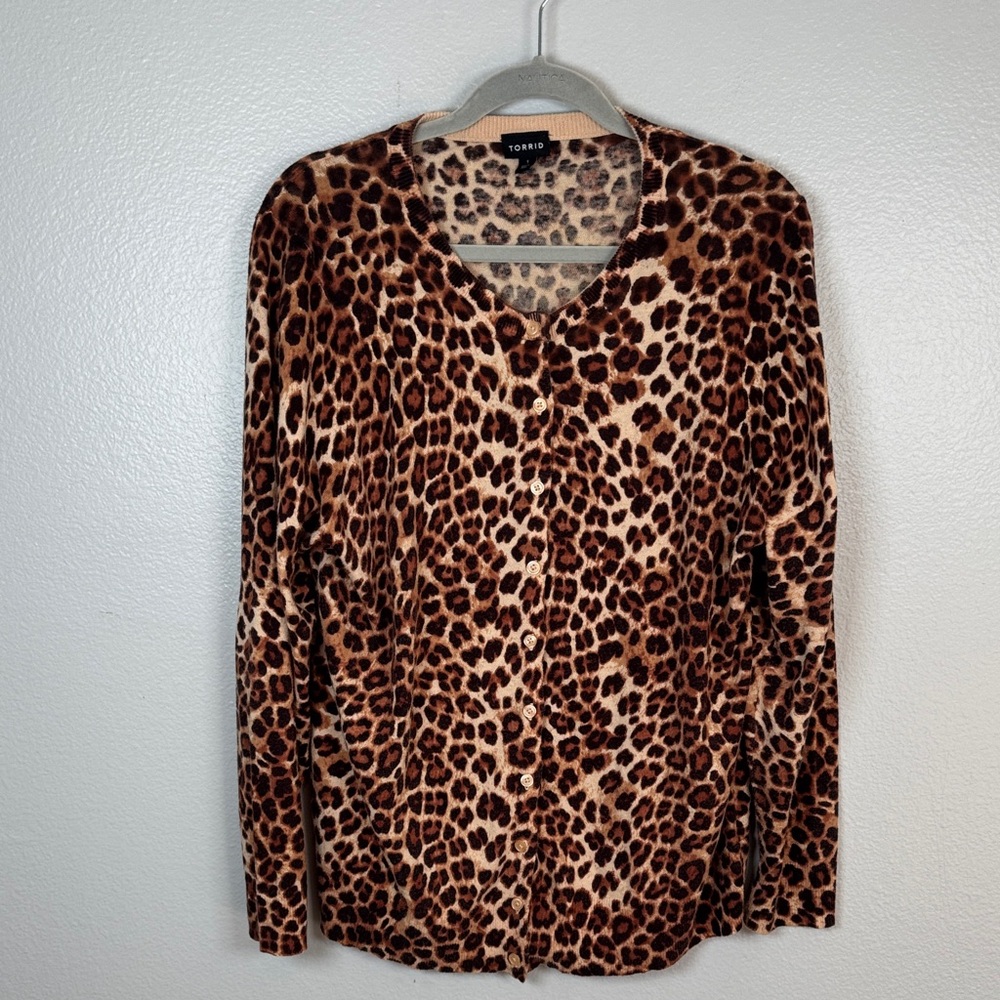 Torrid Brown Leopard Print Button Down Cotton Cardigan size 1X